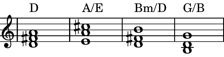 D major - A major over  E - B minor over D - G major over B