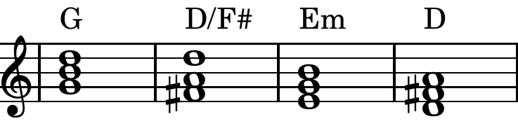 G major - D major over F - E minor - D major
