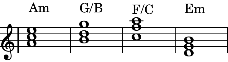 A minor - G major over B - F major over C - E minor