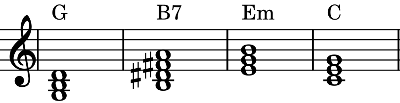 G major - B seven - E minor - C major
